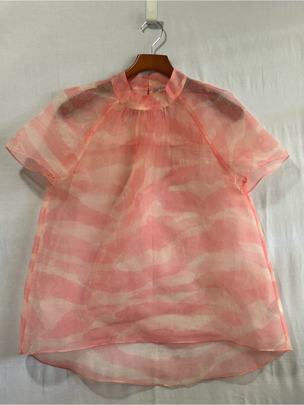 Anthropologie Daniel Rainn - Sheer Pink Short-Sleeve Mock-Neck Blouse